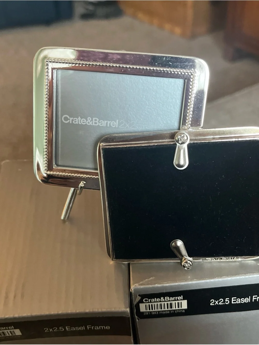 Crate&Barrel Polished Silver Mini Easel Frame 6 Frames 5 Easles